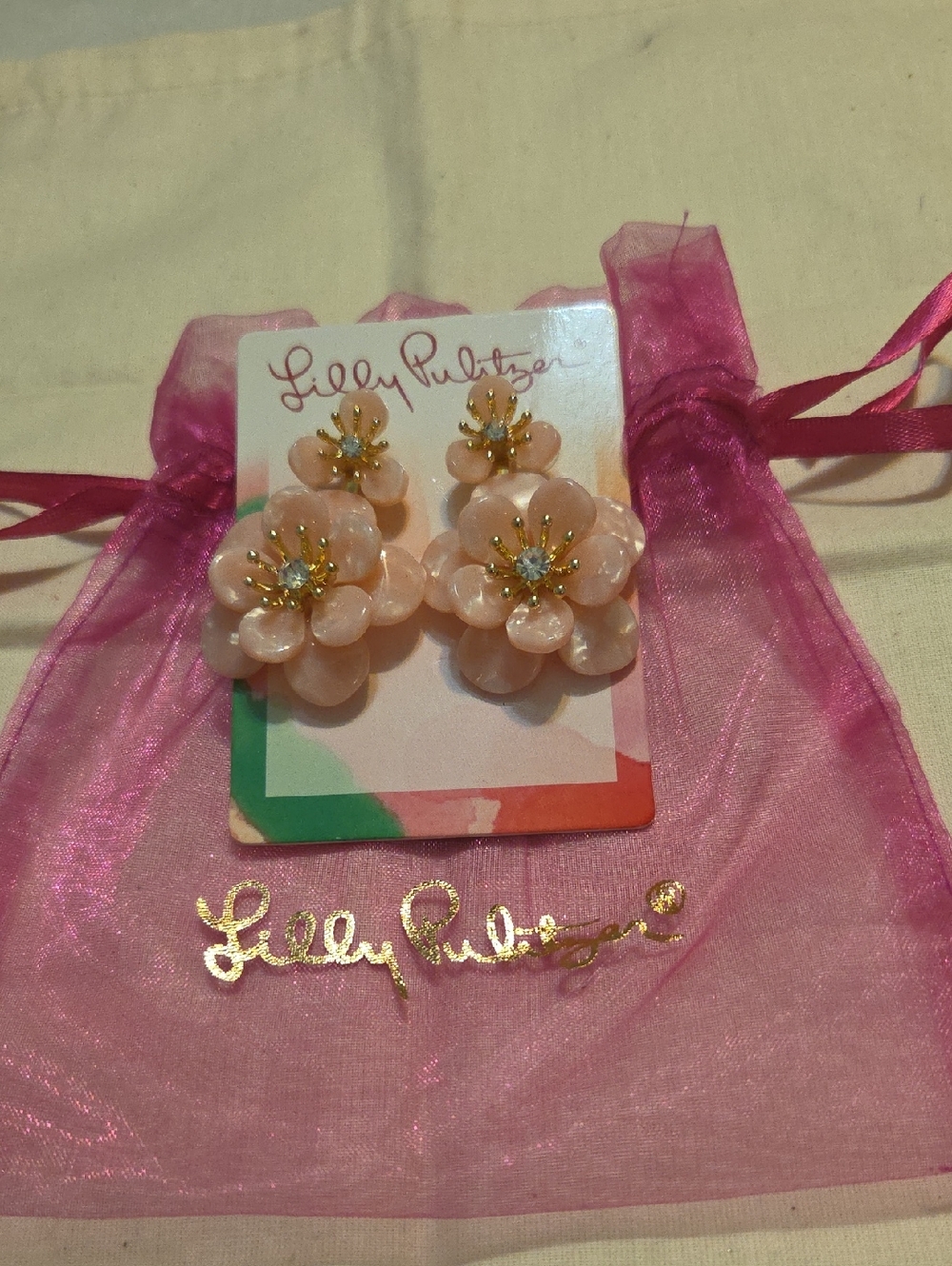 Lilly Pulitzer Pale Pink Floral Double-Cluster Earrings